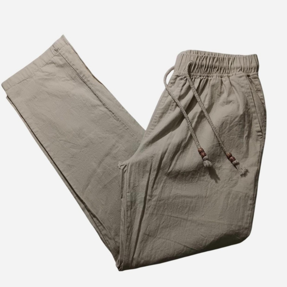 Manwan Walk Pants Cotton Linen Blend Cream Beach Neutral Lightweight Size Medium - Picture 2 of 9